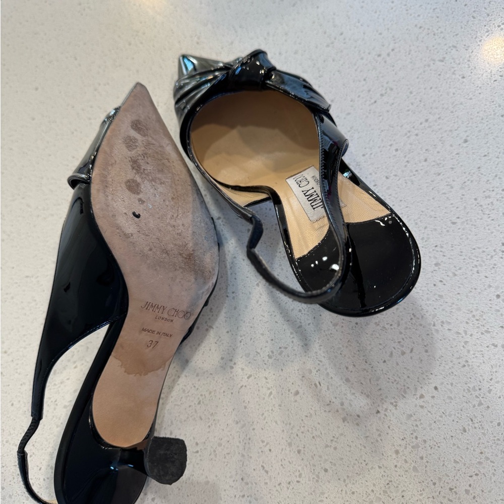 Jimmy Choo Black Patent Elinor Slingback Heels - Picture 4 of 6